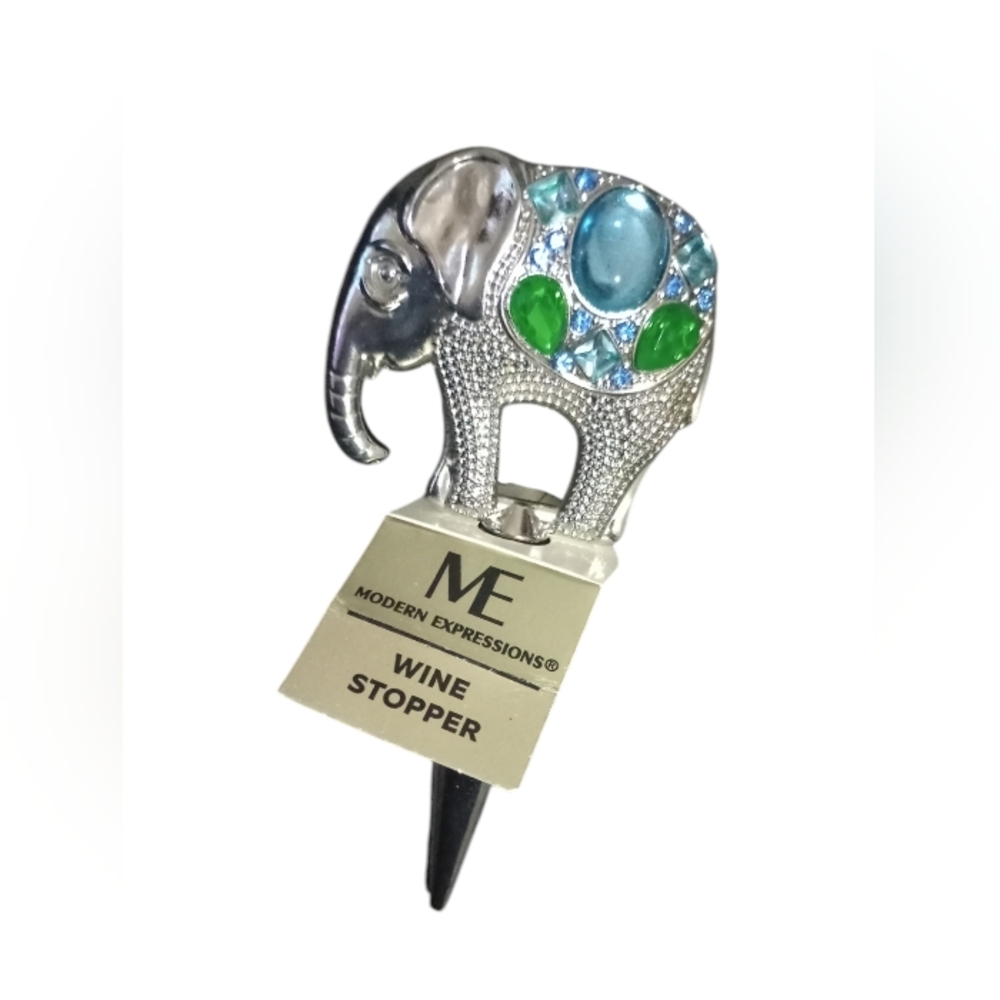 New Modern Expressions Silver Toned Elephant Topped Metal Wine Stopper